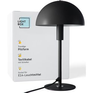 Lightbox Pilz-Tischlampe | Home Office Schreibtischlampe mit Wipp-Schalter | LED Lampe (E14 Fassung) als Nachttischlampe, Büro und Schreibtisch Zubehör | aus Metall in Schwarz Silberfarben