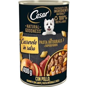 Cesar Natural Goodness Natvoer braadpan voor honden met kippensmaak en noedels in saus, 6 blikjes à 400 g, totaal 2,4 kg