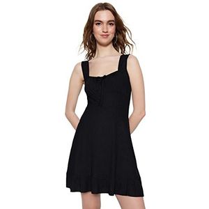 Trendyol Dames Mini A-lijn Regular fit gebreide jurk, zwart, XL, Zwart, XL