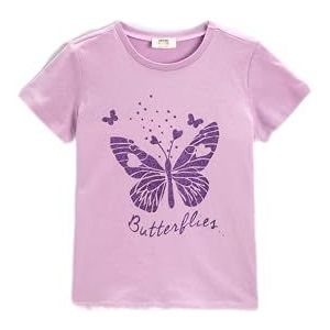 Koton T-shirt voor meisjes, vlinderprint, korte mouwen, katoen, T-shirt, lila (263), 3-4 jaar