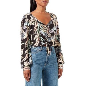 Hurley Dames Wispy Leaves Front Tie L/S Top Shirt, Zwart, XS