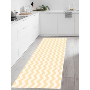 Vinyl tapijt, zigzagpatroon, geel en wit, 66 x 150 cm