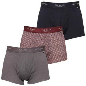 Ted Baker 3-Pack Katoenen Trunk, Grijs/Marineblauw/Ster Bloem Bordeaux, XL