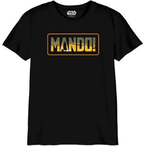 Star Wars Mandalorian - Mando Logo BOSWMANTS064 T-shirt voor jongens, zwart, maat 08 jaar, Zwart, 8 Jaren