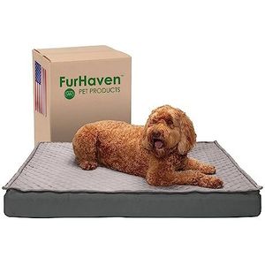Furhaven XL Koelgelschuim hondenbed, waterbestendig binnen/buiten quilt, converteerbare matras met afneembare wasbare hoes - grijs, Jumbo (X-Large)