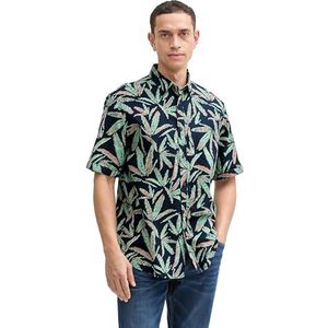 TOM TAILOR - 1045090 - Hemd - Navy Multi Leaf Design - Korte Mouwen