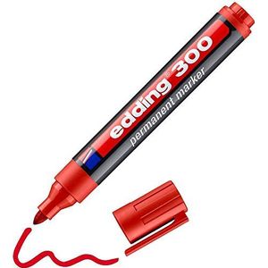 edding 300 permanent marker - rood - 1 stift - ronde punt 1,5-3 mm - watervast, sneldrogend - wrijfvast - voor karton, kunststof, hout, metaal, glas