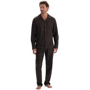 Dagi Mannen lange mouwen microprint print interlock shirt pyjama pak pyjama set, donkerbruin, L