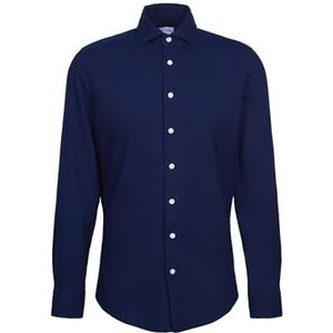 Seidensticker - Businessoverhemd - Donkerblauw - Slim 1/1 Kent Kraag Structuur