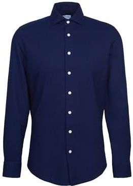Seidensticker - Businessoverhemd - Donkerblauw - Slim 1/1 Kent Kraag Structuur