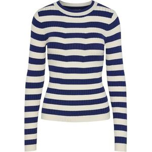 PIECES Dames Pccrista Ls O-Neck Knit Noos Bc Pullover, Bellwether Blauw/Stripes: brede berk strepen, L