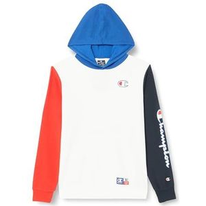 Champion Legacy Retro Sport B-Spring Terry Color Block Sweatshirt met capuchon voor kinderen en jongens, wit/marineblauw/rood/elektrisch blauw, 13-14 jaar