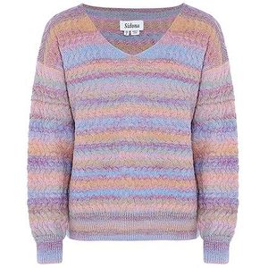 Sidona Dames V-hals meerkleurig gestreept gebreid acryl regenboog maat XL/XXL, regenboog, XL