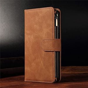 XIAOGUA Etuis & Hoezen For iPhone 13 Pro Max / 13 Mini, Luxe Lederen Cover Zipper Flip Wallet Case for iPhone 13 Mini / 13 Pro (Kleur : Bruin, Materiaal : IPhone 13 Mini 5.4)