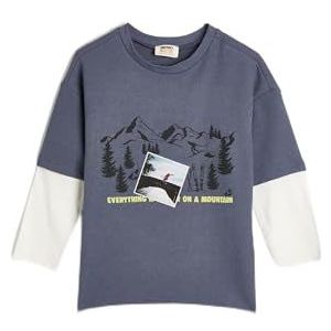 Koton Boys's Long Sleeve Crew Neck Winter Thema Ski Gedrukt Katoen T-shirt, blauw (608), 9-10 Jaar