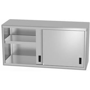 HENDI Hangkast met schuifdeuren, wandkast, met verwijderbaar, niet-verstelbaar schap, geleverd met speciale stripbeugels voor montage aan de muur, 1200x400x(H)600mm, RVS