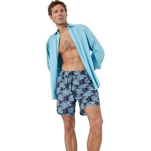 Koton Heren Trunk Palm Printed Trekkoord Pocket Detail Swim Wear, Blue Design (91A), M