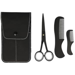Clauss Baardset met schaar en 2 kammen, premium 13 cm supercut-schaar in mat zwart en twee kammen, baardverzorgingsset voor mannen in praktisch etui, BC-S10041