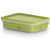 Emsa Lunch- En Snackbox Met 3 Praktische Inzetstukken En Deksel, Volume: 1,2 Liter, Transparant/Groen, Clip & Go, 518100