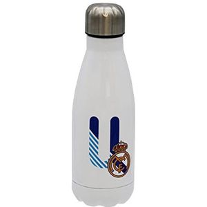 Real Madrid - roestvrijstalen waterfles, hermetische sluiting, met letter U-ontwerp in blauw, 550 ml, witte kleur, officieel product (CyP Brands)
