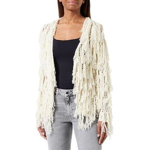IZIA Dames handgemaakte gehaakte hals van 100% acryl gebreide trui wolwit maat XS/S cardigan sweater, wolwit, XS