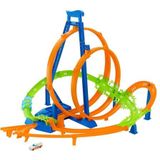 Hot Wheels, Looping Multi Crash set, circuit met 5 zones carambolageen, gemotoriseerde drijfgas en 1 Hot Wheels auto schaal 1:64, eenvoudige opslag, HNL97