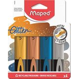 Maped - Markeerstift FLUO PEPS METALLIC GLITTER - x4 markers met glitterdeeltjes (goud, zilver, koper, blauw)