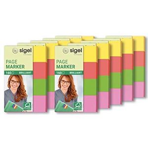 SIGEL HN630/10 Zelfklevende etiketten van papier, 10 stuks à 160 stroken in het formaat 20 x 50 mm, geel, oranje, groen, roze
