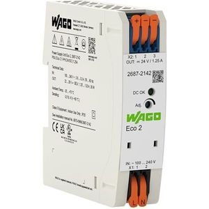 WAGO Compacte stroomvoorziening ECO 2687-2142 | 1-fase, voeding, DIN-rail voeding (DIN-rail), DC 24 V, 1,25 A, DC-OK LED