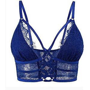 Buitifo Dames Cami BH Criss Cross Wimper Crop Top BH Sexy Vest Bralette Busiter Lingerie(Blauw,S)