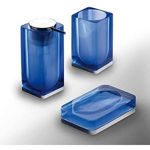 GEDY Iceberg Set van 3 kleuren, zeepbakje, zeepdispenser, tandenborstelhouder voor badkamer, 3 producten van kunsthars, blauw oppervlak, 2 jaar garantie