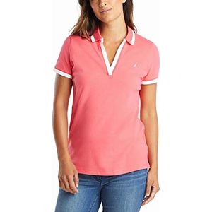 Nautica Women's Classic Fit Striped V-Neck Collar Stretch Cotton Polo Shirt