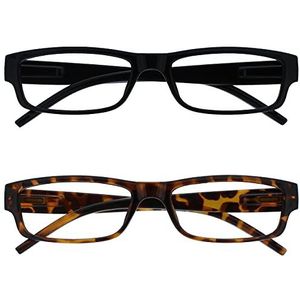 The Reading Glasses Company zwart bruin schildpad lichtgewicht 2-pack designer stijl mannen vrouwen UVR2PK032_032BR +1.00 +2.50 Optical Power Black & Brown Tortoiseshell