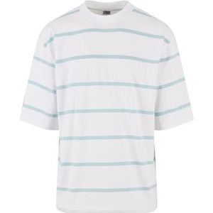 Urban Classics Heren T-shirt Oversized Sleeve Modern Stripe Tee White/Oceanblue M, wit/oceaanblauw, M