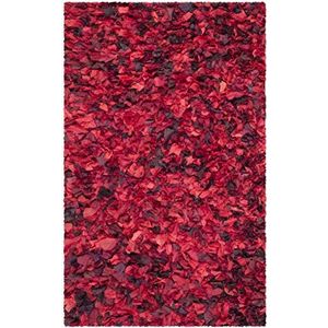 SAFAVIEH Shaggy tapijt voor woonkamer, eetkamer, slaapkamer - Rio Shag Collection, hoge pool, rood en multi, 122 x 183 cm