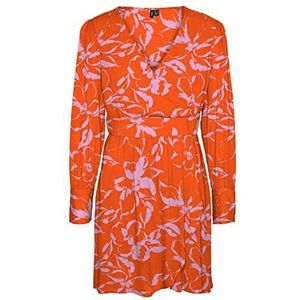 VERO MODA Vmpolliana Ls Short Dress WVN jurk voor dames, Scarlet Ibis/Aop: polliana, XS