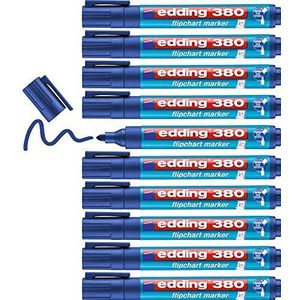 edding 380 flipchart marker - blauw - 10 stiften - roonde punt 1,5-3 mm - stift voor schrijven, tekenen en markeren op flip-over papier - drukt niet door - droogt niet uit- intensieve kleur