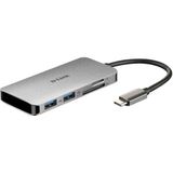 D-Link DUB-M610 6-in-1 USB-C Hub (docking station, ondersteunt Windows, Mac OS X, Linux, HDMI/Kaartlezer/USB 3.0/USB C), 6-in-1 (HDMI/Kaartlezer/USB 3.0/USB C), Zilver