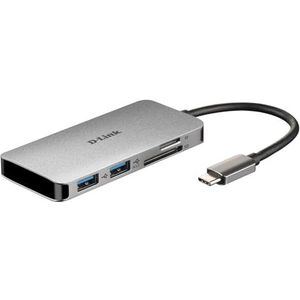 D-Link DUB-M610 6-in-1 USB-C Hub (docking station, ondersteunt Windows, Mac OS X, Linux, HDMI/Kaartlezer/USB 3.0/USB C), 6-in-1 (HDMI/Kaartlezer/USB 3.0/USB C), Zilver