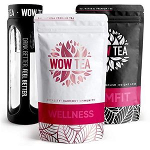 WOW TEA Reinigingsset: Detox 21 dagen thee | Vetverbrandende thee voor gewichtsverlies | Beste biologische kruidenthee voor detox en gewichtsbeheersing | Zetgroepfles | 300g, Made in EU (SlimFit & Wellness, Zwarte Fles)