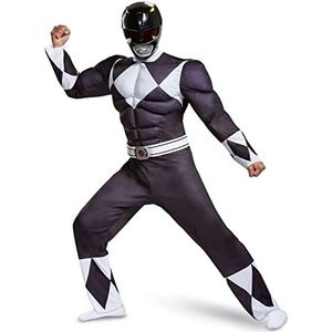 DISGUISE Officiële Muscle Black Power Rangers Kostuum Volwassene, Superheld Kostuums Voor Volwassenen Maat XL