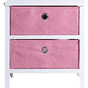 Lastdeco - Inklapbaar nachtkastje van hout in Scandinavische stijl met 2 laden van linnen, roze