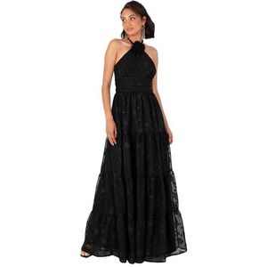 Maya Deluxe Dames Mouwloze Halslijn Bloemen Corsage Chiffon Jacquard A-lijn Geliered Avondgelegenheid Prom Jurk, zwart, 44