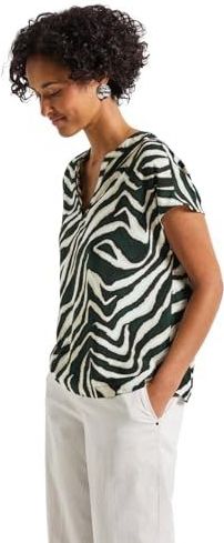 Blouse - Pine Grove Green - Zebramotief - Korte Mouwen - Ronde Hals