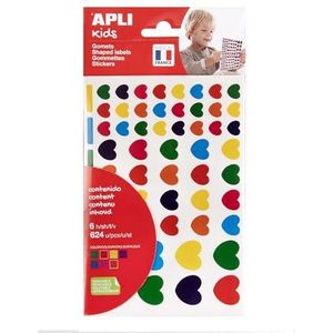 APLI Kids 19720 - Etui met stickers in de vorm van harten van verschillende maten en kleuren. 6 vellen stickers ""harten"" - Herpositioneerbare lijm.