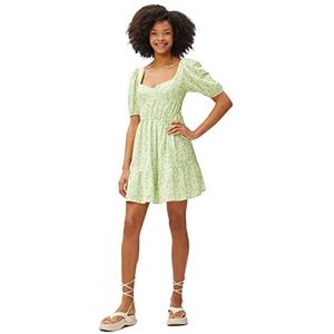 Koton Dames Pofsleeve Viscose Mix Floral Mini Dress, Green Design (09c), 42