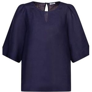 Seidensticker Dames Shirtblouse - Fashion Blouse - Regular Fit - Ronde hals - Korte mouwen - 100% linnen, Donkerblauw, 44