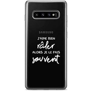 Zokko Beschermhoesje voor Samsung S10, opschrift ""J'aime Bien âler Alt, Je le Fais Souvent"" – zacht, transparant, inkt wit