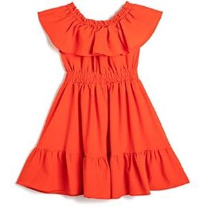 Koton Girls's Midi Ruffle Shoulder Off Diered Jurk, rood (411), 7-8 jaar