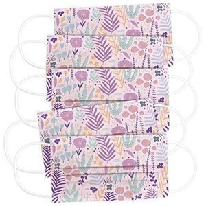 CRAZE Set van 5 kleurrijke mondmaskers voor volwassenen wegwerpmaskers bloemenmotief gezichtsmasker 3-laags masker gezicht en neus airbrush flowers 32046